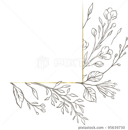 Floral gold frame vector line nature flower  95639730