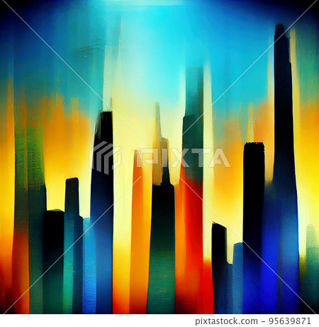 Abstract colorful night metropolis. Multicolored colorful metropolis with skyscrapers. Digital illustration. Abstract colorful night metropolis. Multicolored colorful metropolis with skyscrapers. Digital illustration. 95639871