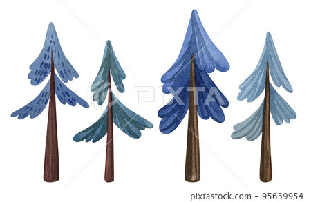 Set of watercolor Christmas trees stylized in folklore style. Set of watercolor Christmas trees stylized in folklore style. 95639954