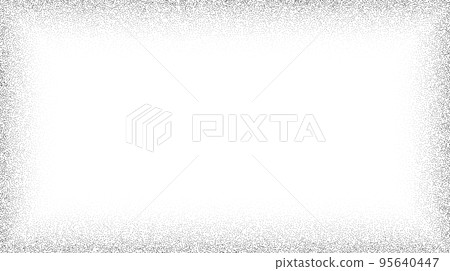 Grain wave textured background. Black stipple dots wavy frame. Curve noise dot work gradient. Abstract grunge banner. Stochastic wallpaper 95640447