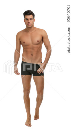 Handsome man in black underwear on white background Handsome man in black underwear on white background 95640702
