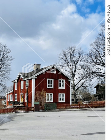View of a farmhouse in the skansen museum in Stockholm. View of a farmhouse in the skansen museum in Stockholm. 95641018