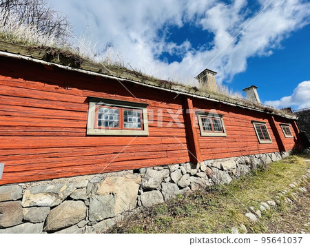 View of a farmhouse in the skansen museum in Stockholm. 95641037