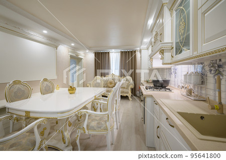 Renovated Interior of rich classic white kitchen 95641800