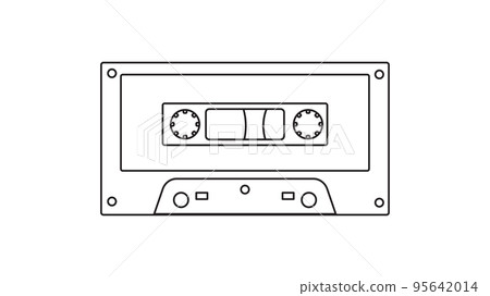 Old retro vintage music audio cassette for audio tape recorder with magnetic tape from 70s, 80s, 90s. Black and white icon. Vector illustration Old retro vintage music audio cassette for audio tape recorder with magnetic tape from 70s, 80s, 90s. Black and white icon. Vector illustration 95642014