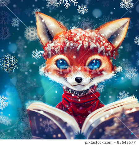Cute fox reading book. Creativity and imagination. Animal for kids. Image for little kindergarten children, school 95642577