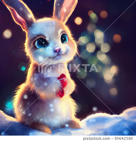Rabbit is a symbol of the 2023 Chinese New Year. Cute bunny cartoon 3d illustration. Merry christmas. 95642580