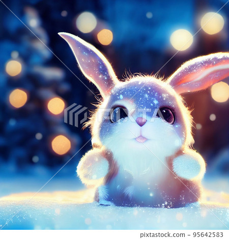 Rabbit is a symbol of the 2023 Chinese New Year. Cute bunny cartoon 3d illustration. Merry christmas. 95642583