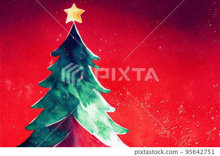 Watercolor Christmas tree. Red decorative background. New year Watercolor Christmas tree. Red decorative background. New year 95642751