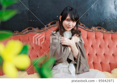 Sofa Japanese woman smiling 95642971