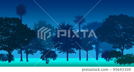A silhouette image of a forest with trees. Useful illustrations for background images of night views A silhouette image of a forest with trees. Useful illustrations for background images of night views 95643109