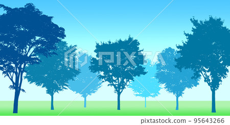 有樹的森林的剪影圖像。白天背景圖像的有用插圖 95643266