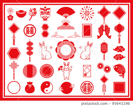 Lunar New Year illustration set of rabbit and Chinese style frame 95643296