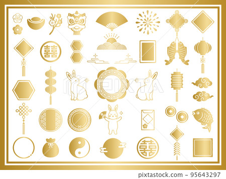 農曆新年插圖集兔子和中國風格框架 95643297
