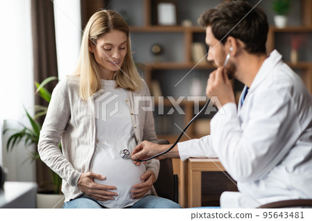 Prenatal Care. Obstetrician Doctor Doing Check In To Pregnant Woman In Clinic Prenatal Care. Obstetrician Doctor Doing Check In To Pregnant Woman In Clinic 95643481