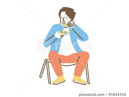 男人在營地吃東西_顏色 95644330