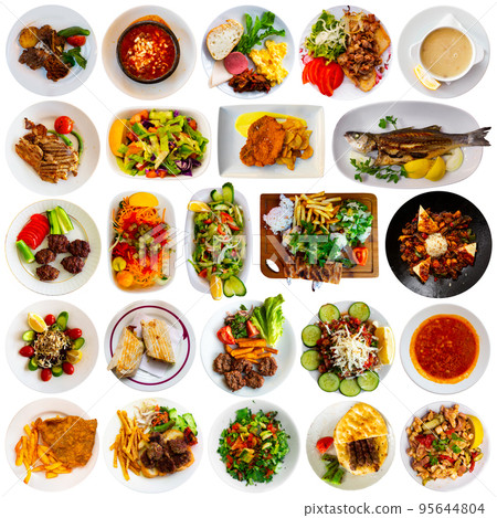 Collection of various traditional Turkish dishes on white background Collection of various traditional Turkish dishes on white background 95644804