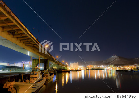 A view of the harbor area of Hakodate from the dock of the wharf Hakodate, Hokkaido 95644980