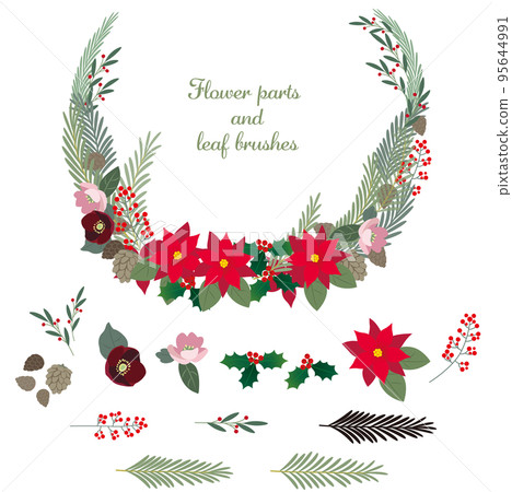 Winter flower frame and parts of flowers and leaves 95644991