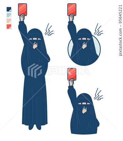 一名身穿面紗的穆斯林婦女出示紅牌的插圖 95645221