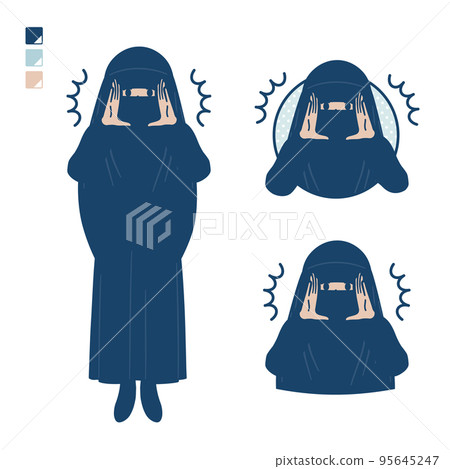 Illustration of a Muslim woman wearing a niqab warning loudly 95645247