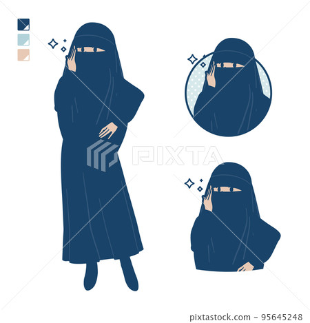 一名戴著面紗、戴著眼鏡的穆斯林婦女的插圖 95645248