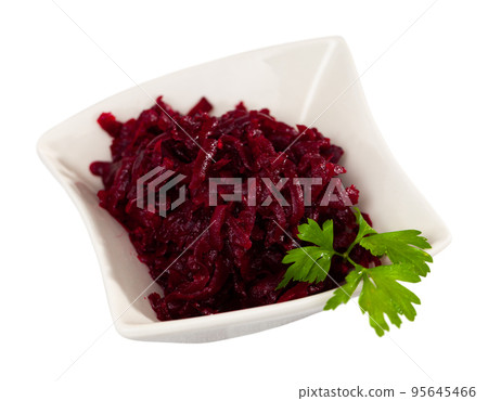 Portion of salad made of boiled and grated beetroot Portion of salad made of boiled and grated beetroot 95645466