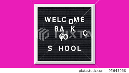 Image of scattered welcome back to school on board over pink background 95645968