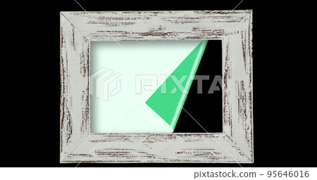 Image of frame with green sheet on black background Image of frame with green sheet on black background 95646016
