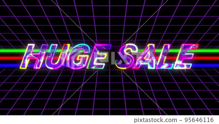 Golden Huge Sale Advertisement on Retro Eighties Background Golden Huge Sale Advertisement on Retro Eighties Background 95646116