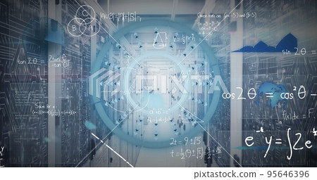 The image depicts a global network of computer servers processing data The image depicts a global network of computer servers processing data 95646396