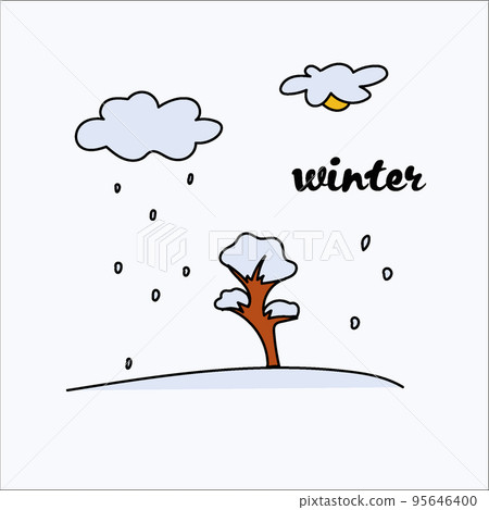 cute postcard, winter snow clouds, sun peeking out 95646400