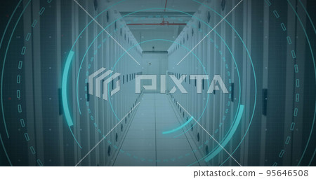 Image of scope scanning with 5g text and data processing over server room 95646508