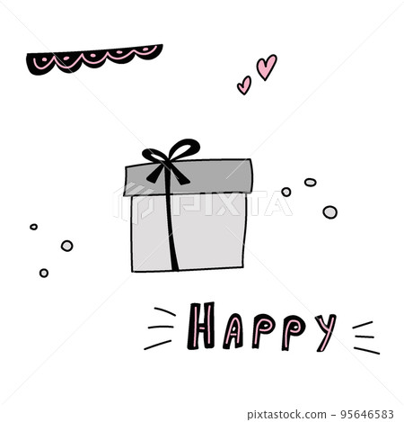 cute card with gift box, hearts and the word happy 95646583