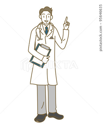 Young male doctor pointing a finger Young male doctor pointing a finger 95646635
