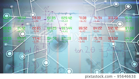 Image of network of connections with mathematical equations and data processing 95646638