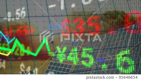 Image of data processing over solar panels Image of data processing over solar panels 95646654