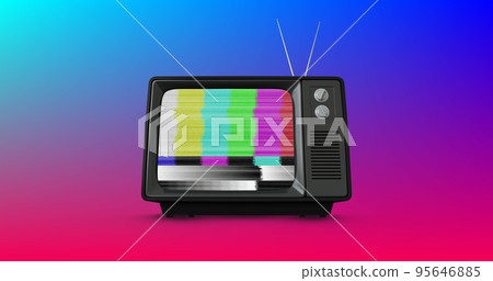 Illustration of multicolored glitch on television screen against gradient background, copy space Illustration of multicolored glitch on television screen against gradient background, copy space 95646885