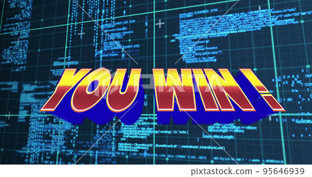 Illustration of you win text with grid pattern over computer programming language Illustration of you win text with grid pattern over computer programming language 95646939