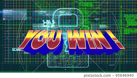 Illustration of you win text over padlock and programming language on grid pattern Illustration of you win text over padlock and programming language on grid pattern 95646940