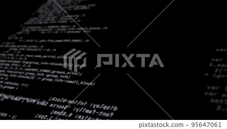 Illustration of white computer programming language against black background 95647061