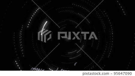 Illustration of dots forming circular motion against black background, copy space Illustration of dots forming circular motion against black background, copy space 95647090