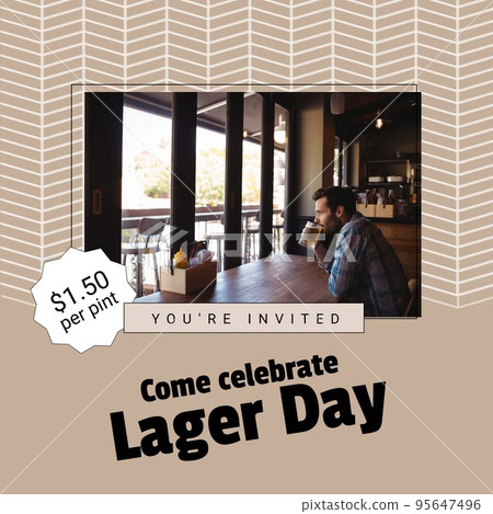 Composition of lager day text over caucasian man with beer 95647496