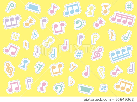 Colorful notes, rests and symbols sticker style 95649368