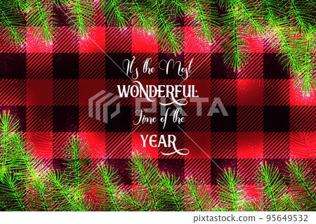 Christmas red buffalo plaid card with tree branches and text Its the Most Wonderful time of the Year 95649532