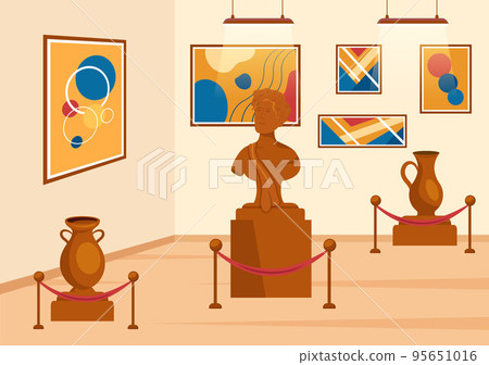Contemporary Art Abstract Sculptures of Performance Standing in Exposition Hall or Museum on Flat Cartoon Hand Drawn Templates Illustration Contemporary Art Abstract Sculptures of Performance Standing in Exposition Hall or Museum on Flat Cartoon Hand Drawn Templates Illustration 95651016