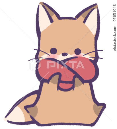 A sitting fox wrapped in a scarf 95651048
