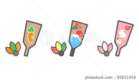 新年賀卡材料手寫battledore矢量淺色插圖 95651459