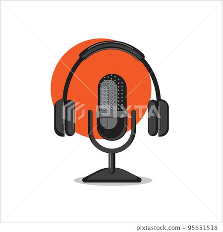 Icon of Microphone with Headphone Black Vector Icon of Microphone with Headphone Black Vector 95651518