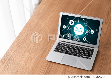 Decentralized finance or DeFi concept on modish computer screen 95652009